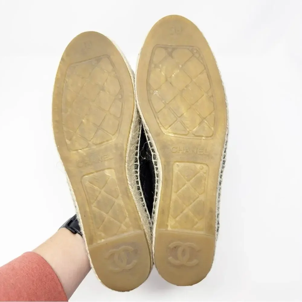 Chanel Lambskin CC Quilted Chain Espadrilles Womens Size 38